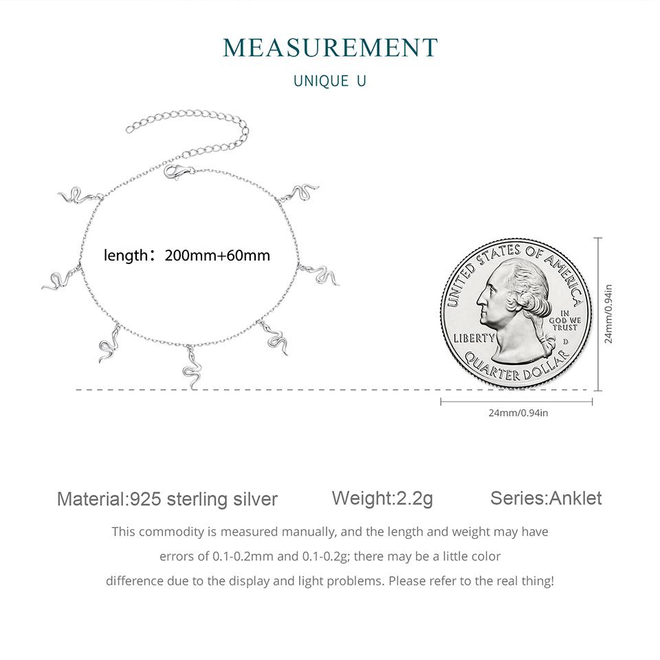 Bisaer Real 925 Sterling Silver Anklet Creative Full of Snake Style Charms Chain Foot Leg Bracelet Minimalist Jewelry Gift