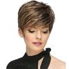 Women's Front Lace Heat Resistant Short Straight Wig with Side Bangs Brown and Blonde Mixed Wig