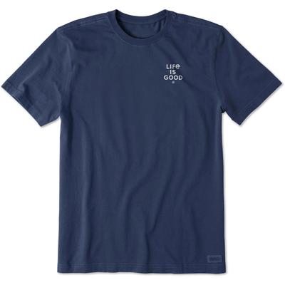 Life Is Good. Men's Bert's Stacked LIG Short Sleeve Crusher Tee, Darkest Blue