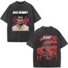 Rapper Bad Bunny Album Cover Washed Vintage T-shirt Debi Tirar Mas Fotos DTMF T Shirts Men Fashion Hip Hop Short Sleeve T-shirts