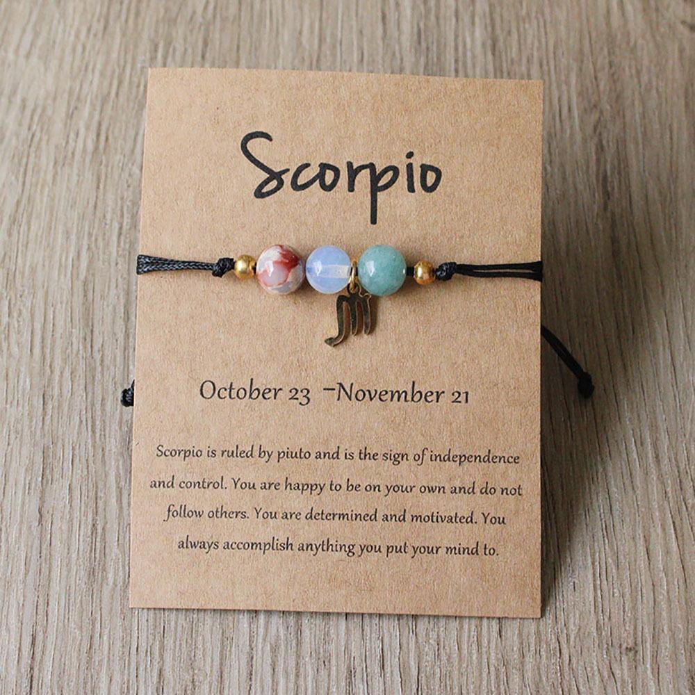 Bracelet Charms 12 Signes du Zodiaque en Pierre Naturelle pour Femmes Hommes Bracelet Tressé en Carton Lion Vierge Balance Cadeau Réglable