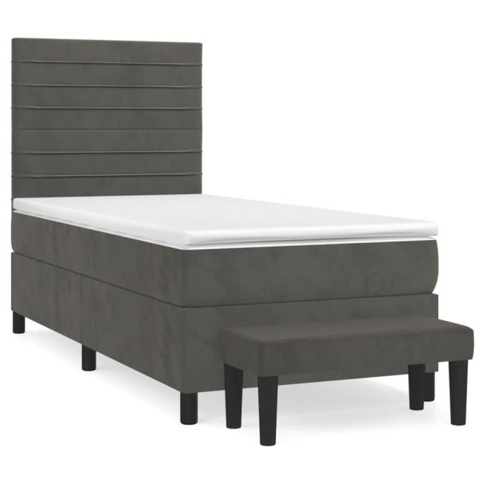 3137876 vidaXL Lit à sommier tapissier et matelas Gris foncé 90x190 cm Velours