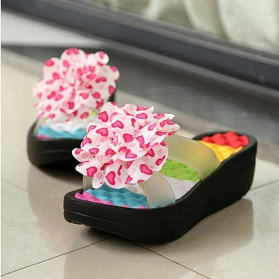 

Женские летние сандалии: Толстая подошва, высокий каблук, шлепанцы с цветком для пляжа, дома и улицы Size 38 чёрный