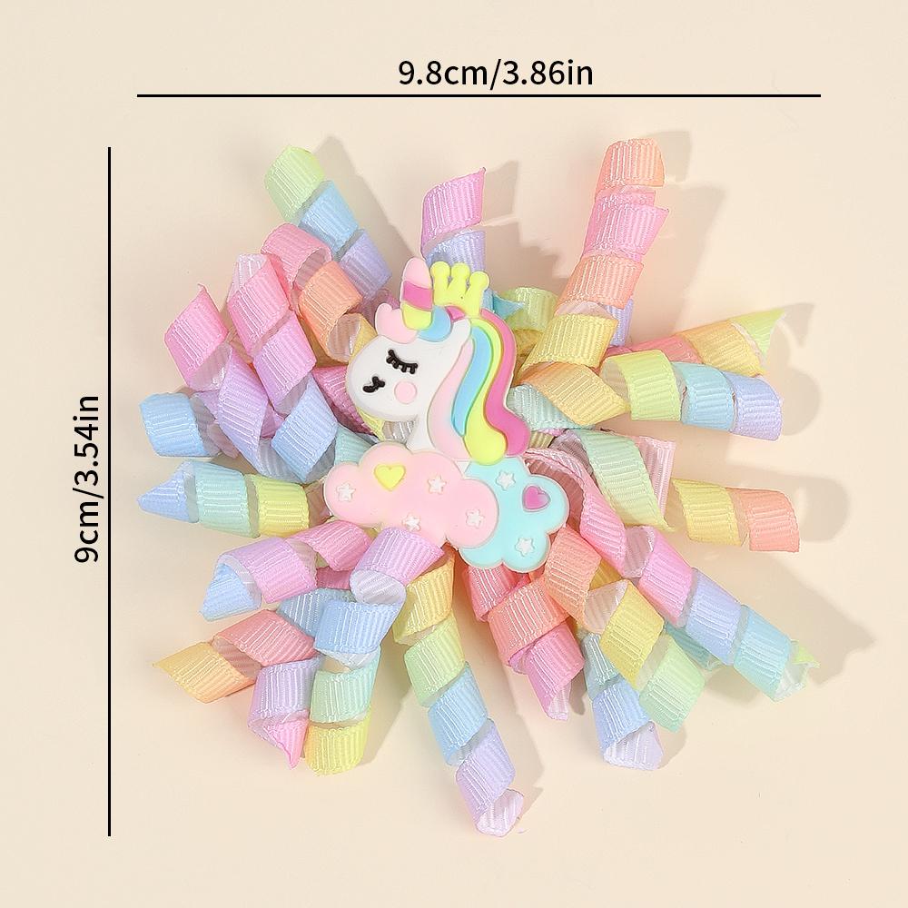 2Pcs Cartoon Unicorn Hair Clips Firework Rainbow Curled Ribbon Tassels Hairpins For Girls Children New Headwear Hair Accessories
