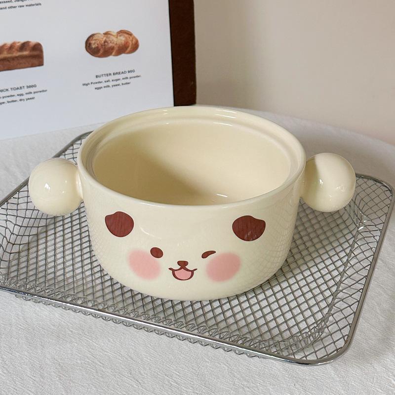 Korean cute ceramic instant noodle bowl with lid instant noodle bowl for student dormitory snail powder personal bowl