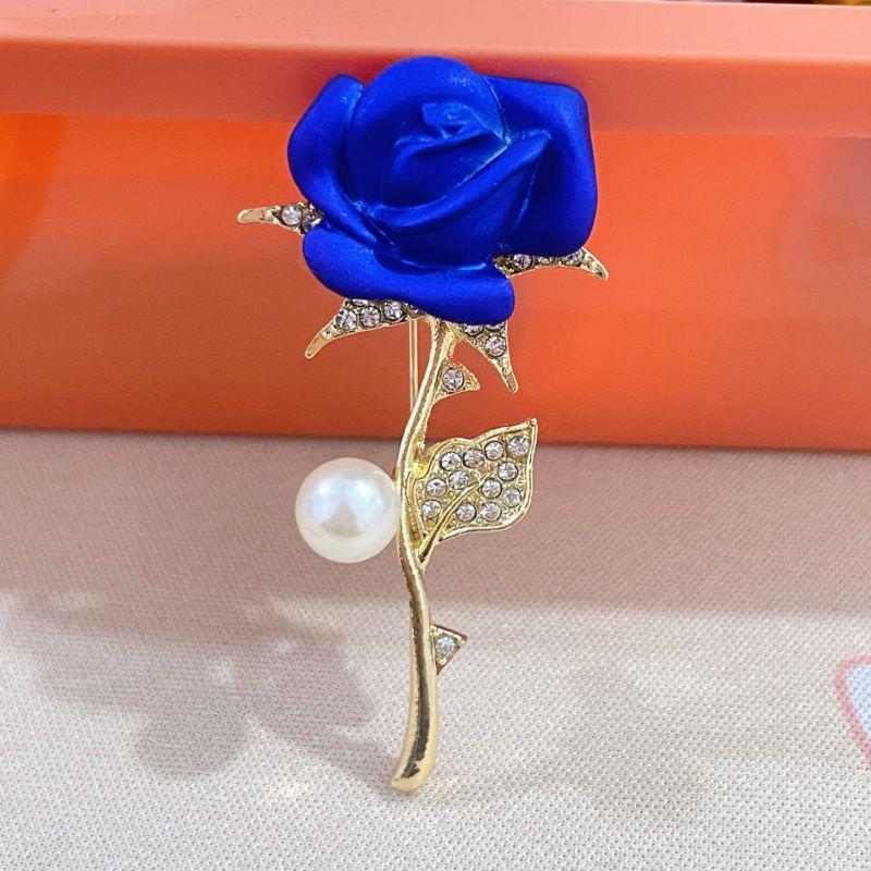 Elegant Blue Rose Rhinestone Brooch - Stylish Enamel Flower Ornament for Clothing