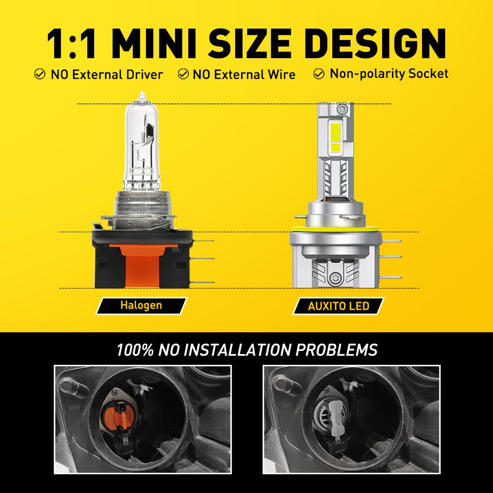 AUXITO 2 Stück H15 LED Scheinwerferlampen CANBUS 6500K Weiß 30000LM Auto LED Fernlicht TFL Fahrlicht Mit Kühlventilator Fehlerfrei