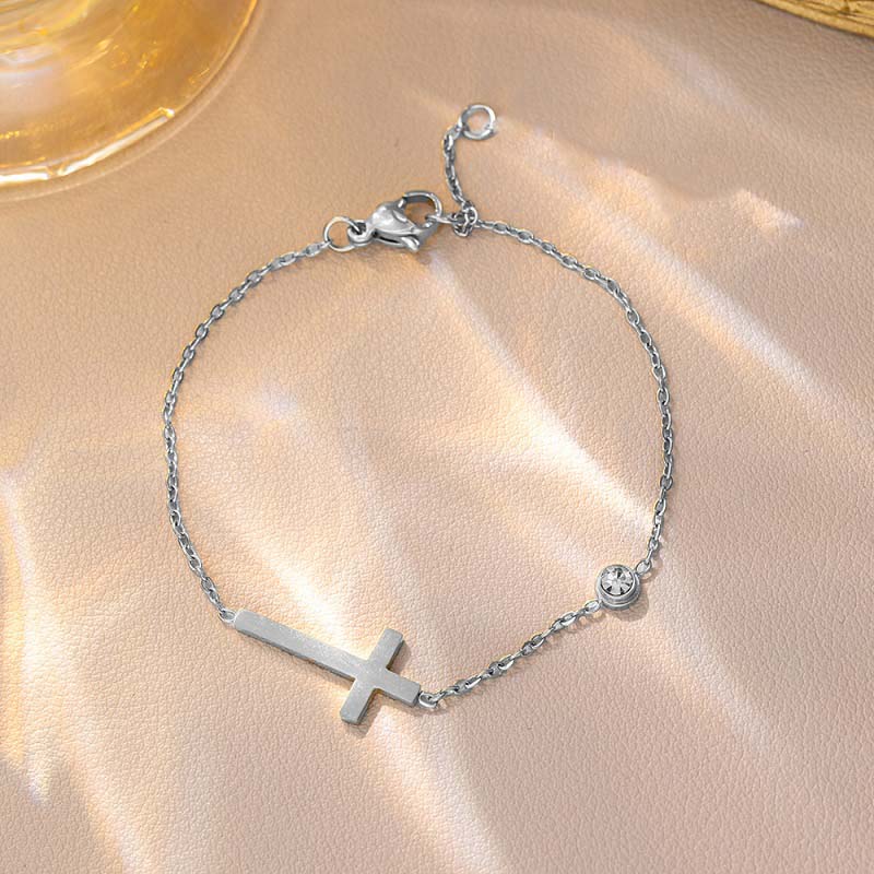 

Stainless Steel Gold Color Cross Chain Bracelet for Women Shiny CZ Zircon Charm Hand Bracelet Wedding Zircon Gift медный