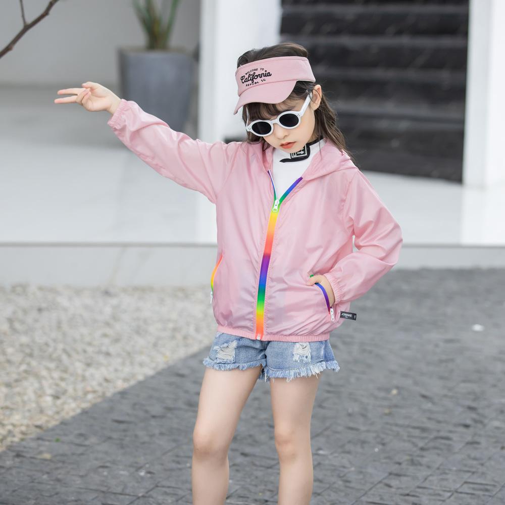 Children's Children's Sunscreen Jacket Boys and Girls Skin Coat Rainbow Hooded Sunscreen Clothing Air Conditioning Shirt