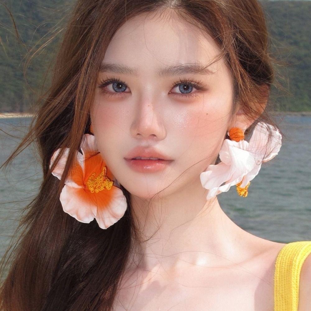 Zinc Zinc Alloy Simulated Flower Drop Earrings Silver Needle Lafite Grass Earrings Flower Earrings Women