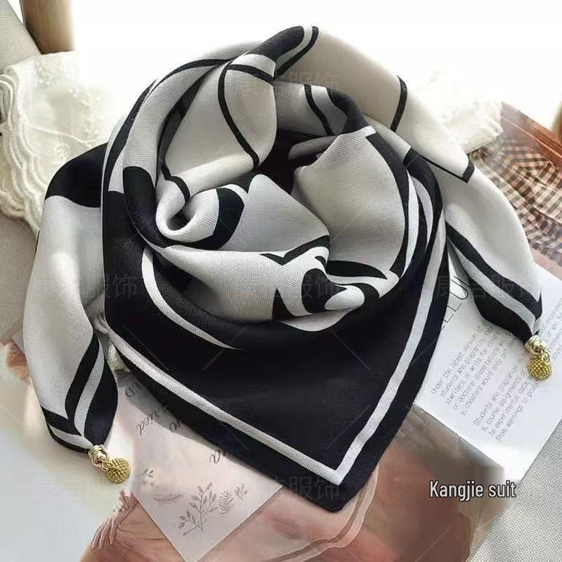 Chic Autumn/Winter Silk Scarf with Magnetic Golden Ball Clasp – Korean Style Neck Warmer