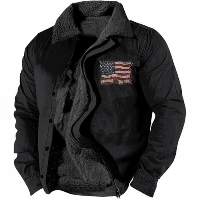 Men's Western Style Aztec Print Jacket Sherpa Lined Collar Cow Skull Graphic Warm Winter Coat