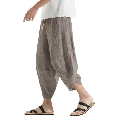 BesBet Sarouel Aladdin Summer Length Wide Leg Plus Sizes Loose Cool Linen Ethnic Hakama Cropped Men's Pants, Pants, Trousers, 3/4 Pants, Available,