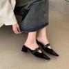 Low Shoes Cover Toe Woman's Slippers Square Heel Slides Med 2025 Block PU Fabric Rome Hoof Heels Rubber Shoes Low Cover Toe Squa
