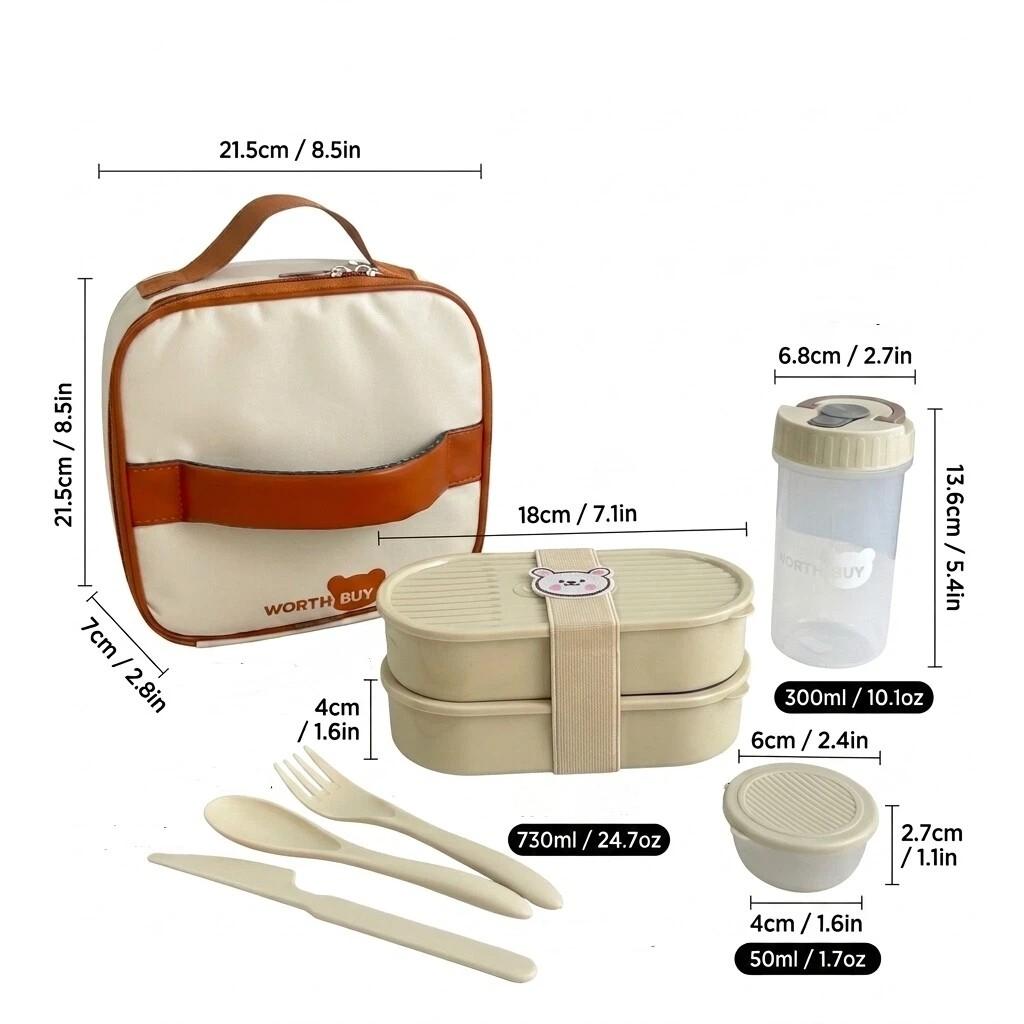2Pcs/Set Plastic Fruit Salad Food Container With Cute Strap Portable Oval Bento Box For Kids Students Microwaveable Lunch Box