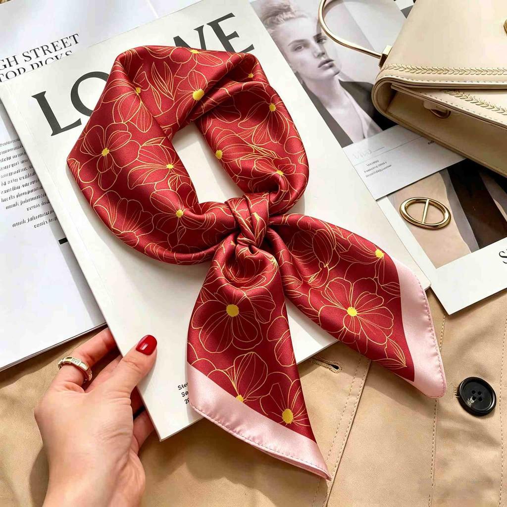 Women's spring and autumn silk scarf temperament versatile thin Internet celebrity Korean version light luxury fashion scarf high-end design small squ