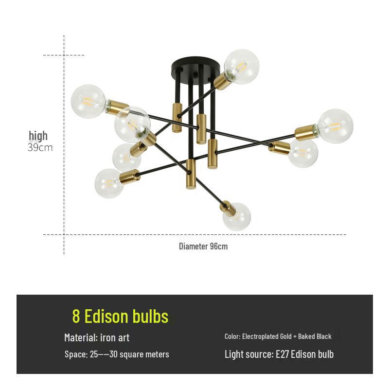 Nordic Minimalist Branch-Chandelier: Black & Gold LED Ceiling Light for Living Room, Bedroom, or Study