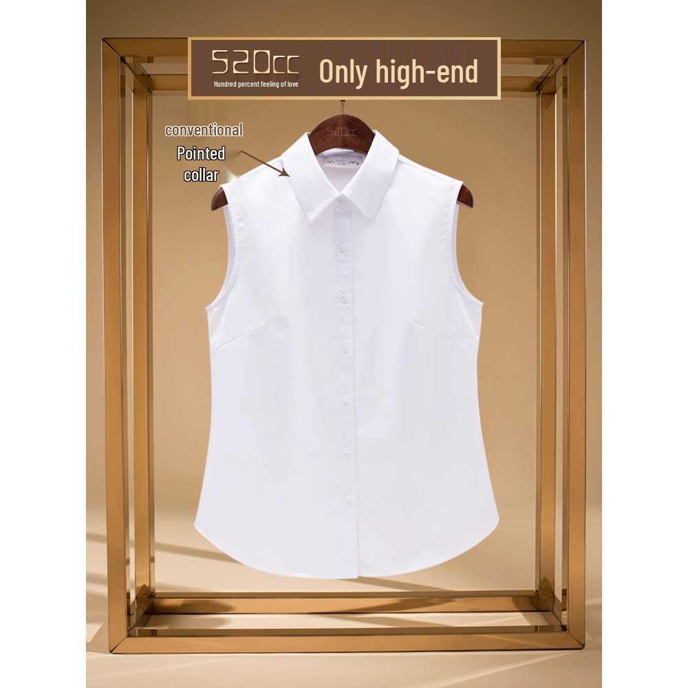 Damska biała koszula bez rękawów odporna na gniecenie - Profesjonalna wyszczuplająca warstwa bazowa z kołnierzykiem ze szpicami, Moda letnia