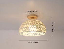 Nordic Semi-Circular Natural Handmade Wicker Lampshade Ceiling Mount for Island Cafe Bar Corridor Restaurant Bedroom Living Room