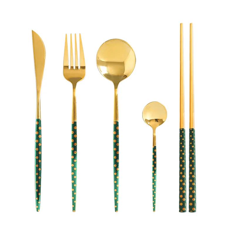 Punti Pois Creativi Nuovo Acciaio Inossidabile Stoviglie Occidentali Portoghesi Regalo Forchetta e Cucchiaio all'Ingrosso Coltello per Pasto Principale Hotel Posate