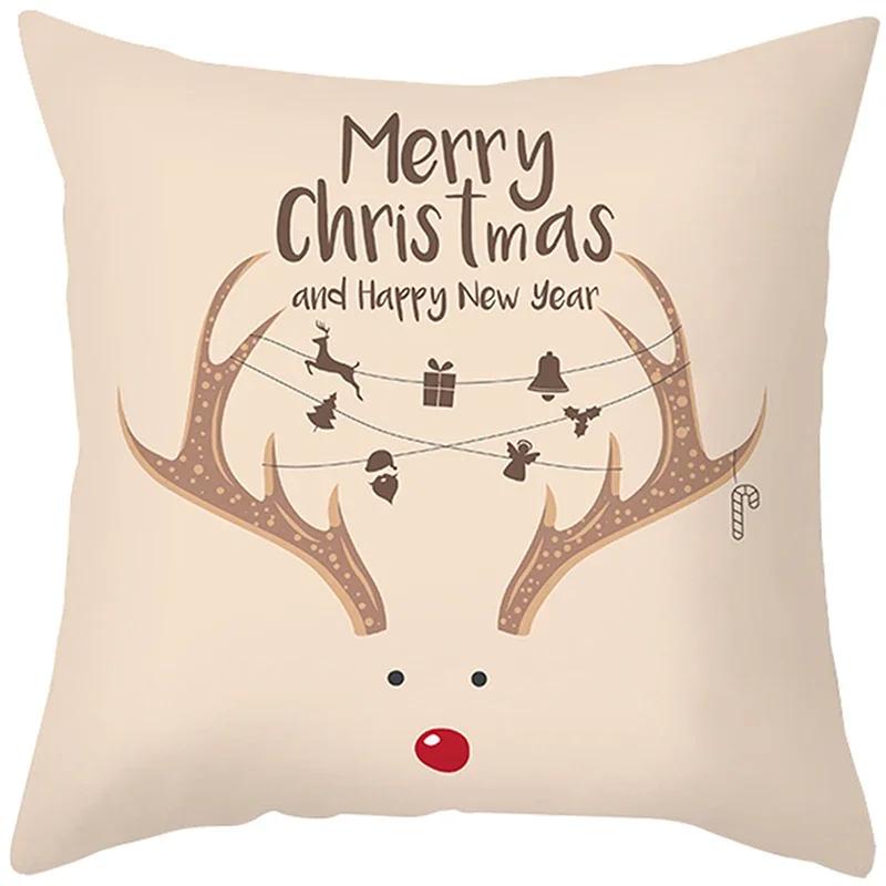 Merry Christmas Cushion Cover Santa Claus Elk Pillow Cover Living Room Sofa Home Room Decorations