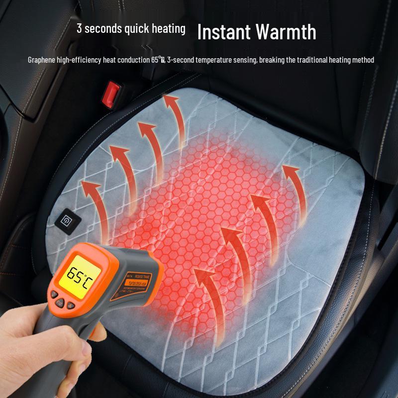 USB Graphene Heated Seat Cushion - Office & Car Use, 5V Quick Heating, Plush Warmth, Winter Embroidered Design