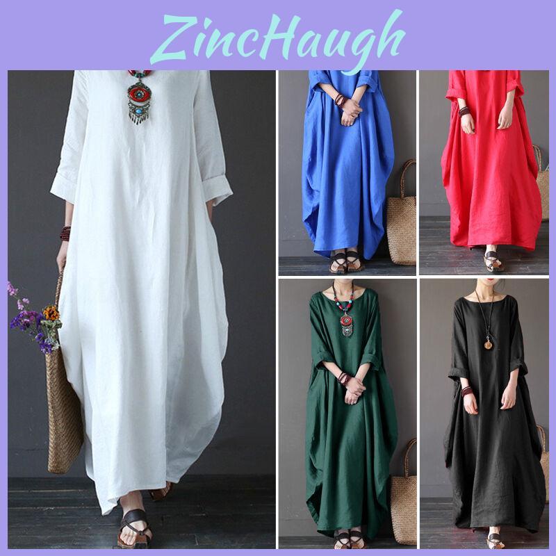 Timeless Design Usa Women Crew Neck Loose Cotton Baggy Maxi Dress Perfect For Summer Occasions