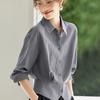 Women's Shirt Top Autumn Commuter Shirt with Waist Cinching and Slimming Effect