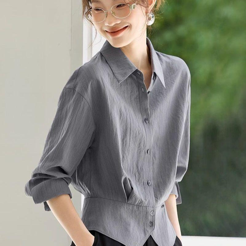 Women's Shirt Top Autumn Commuter Shirt with Waist Cinching and Slimming Effect