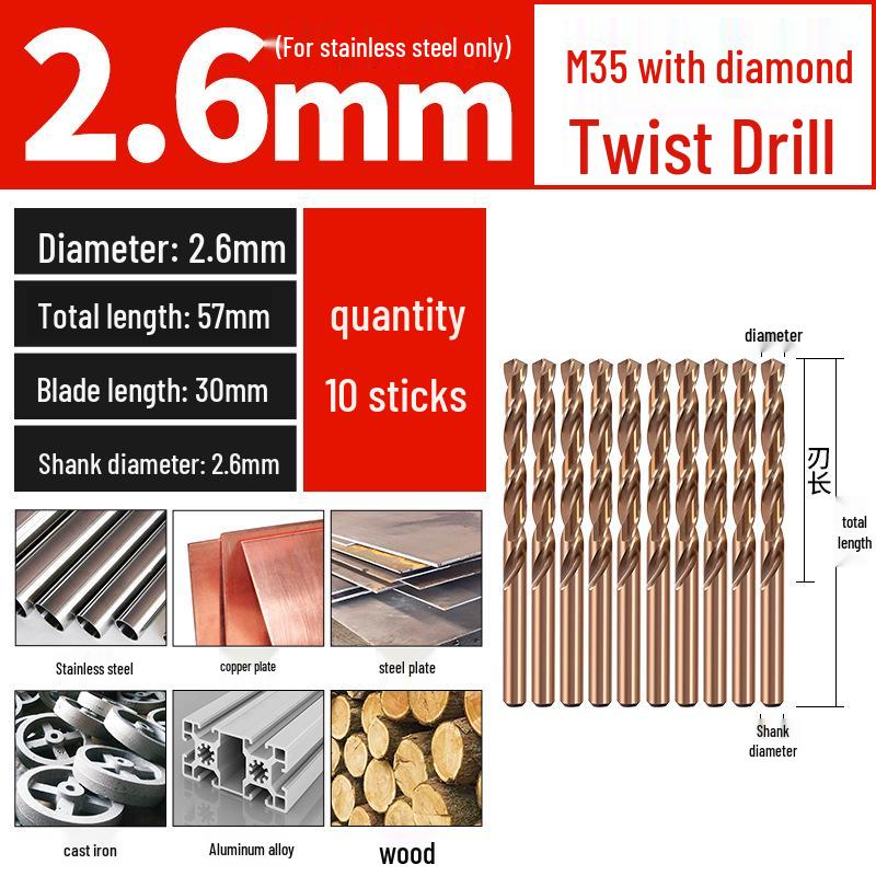 Set di punte da trapano HSS M35 al Cobalto per Legno, Metallo, Acciaio Inossidabile - Alta Durezza