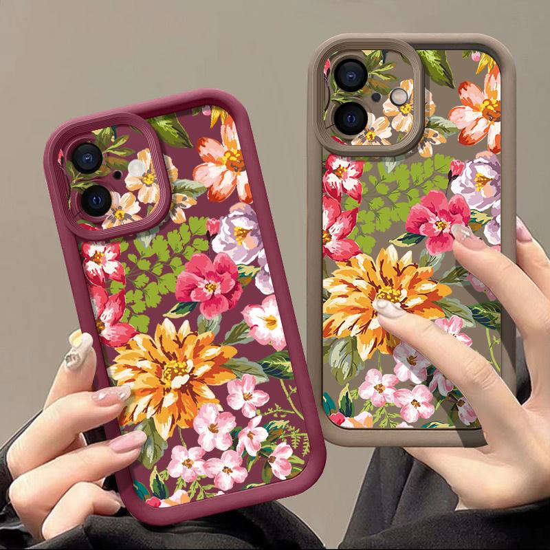 Wzór kwiatowy Odporne na wstrząsy Etui na telefon Dla iPhone 16e 16 15 14 Pro Max 13 12 Pro 11 14 15 16 Plus Kolor Cukierkowy Silikonowe Miękkie Matowe Pokrowce Fundas
