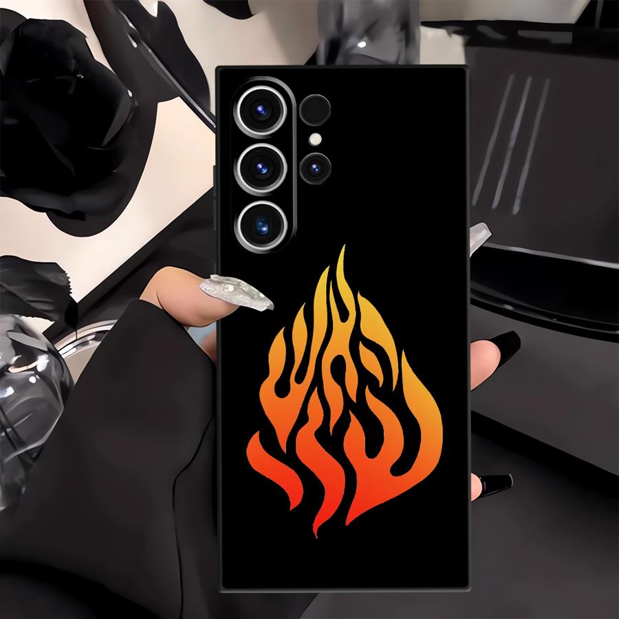 Flame Pattern Black Soft Phone Cover Case for Samsung Galaxy S25 Edge S23 Ultra S21 FE S24 Plus S20