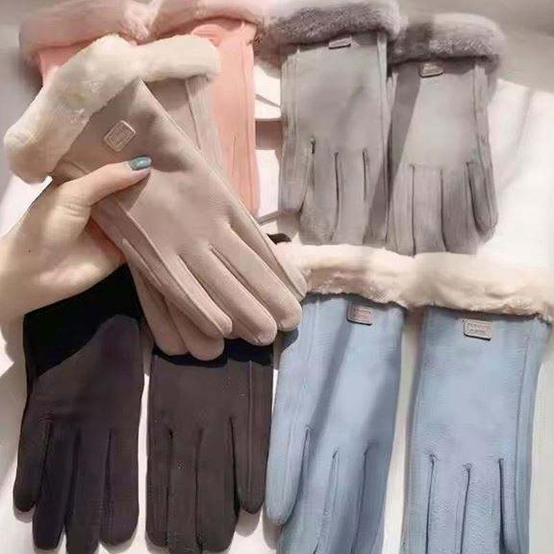 1pair Women Winter Thick Plush Gloves Fashion Warm Suede Outdoor Guantes Lady Touchscreen Driving Gloves Sports Cycling Mittens
