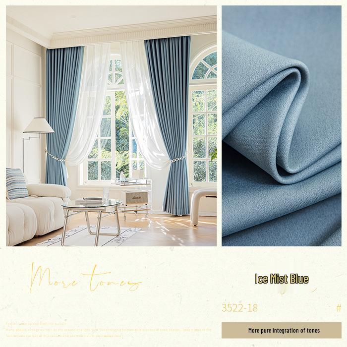 Cortinas de Chenille Nórdicas Francesas de Alta Qualidade para Chá com Leite: Proteção Solar Ultra e Isolamento para Sala de Estar/Sombreamento para Janelas de Sacada de Quarto Japonês