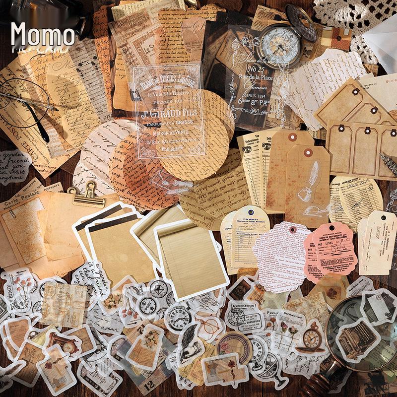 Momo PET Material Retro Journal Decor Stickers - Time and Space Series, 200 Pieces, 4 Styles