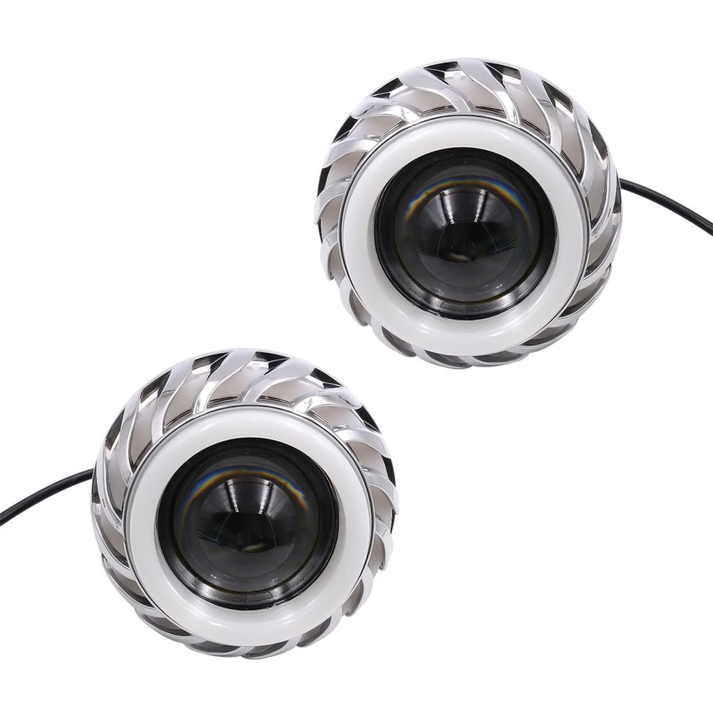 Kidonn 2X Bi-Headlight Projector Lens Light with LED Angel Devil Eye Headlight (Pink and Blue)