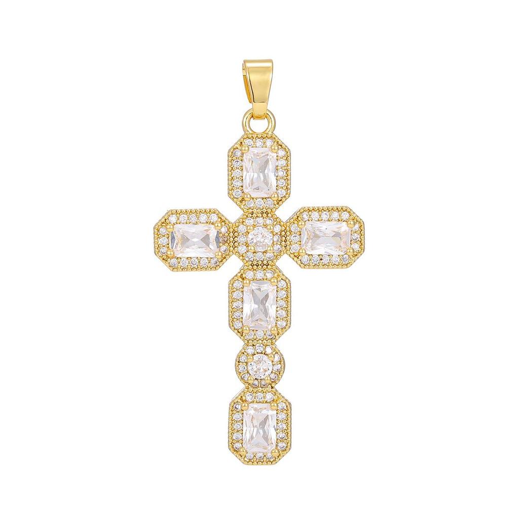 Multicolor Zircon Cross Pendant Necklace with Copper Chain
