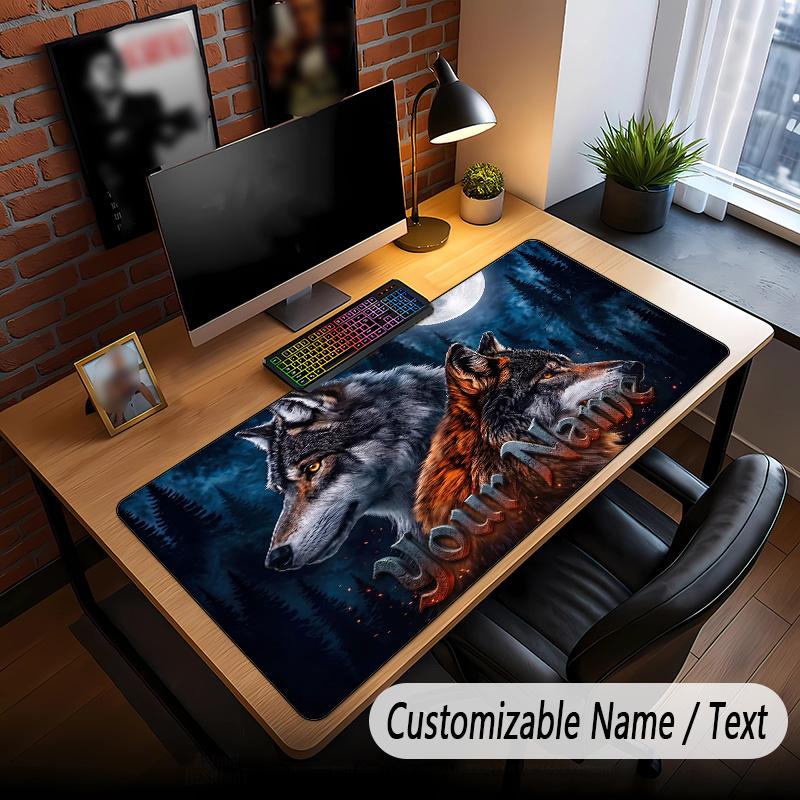 Wolf-Thema Benutzerdefinierte Mausmatte Personalisiert Mit Namen Text Angepasste Schreibtischmatte Für Büro Heimdekoration