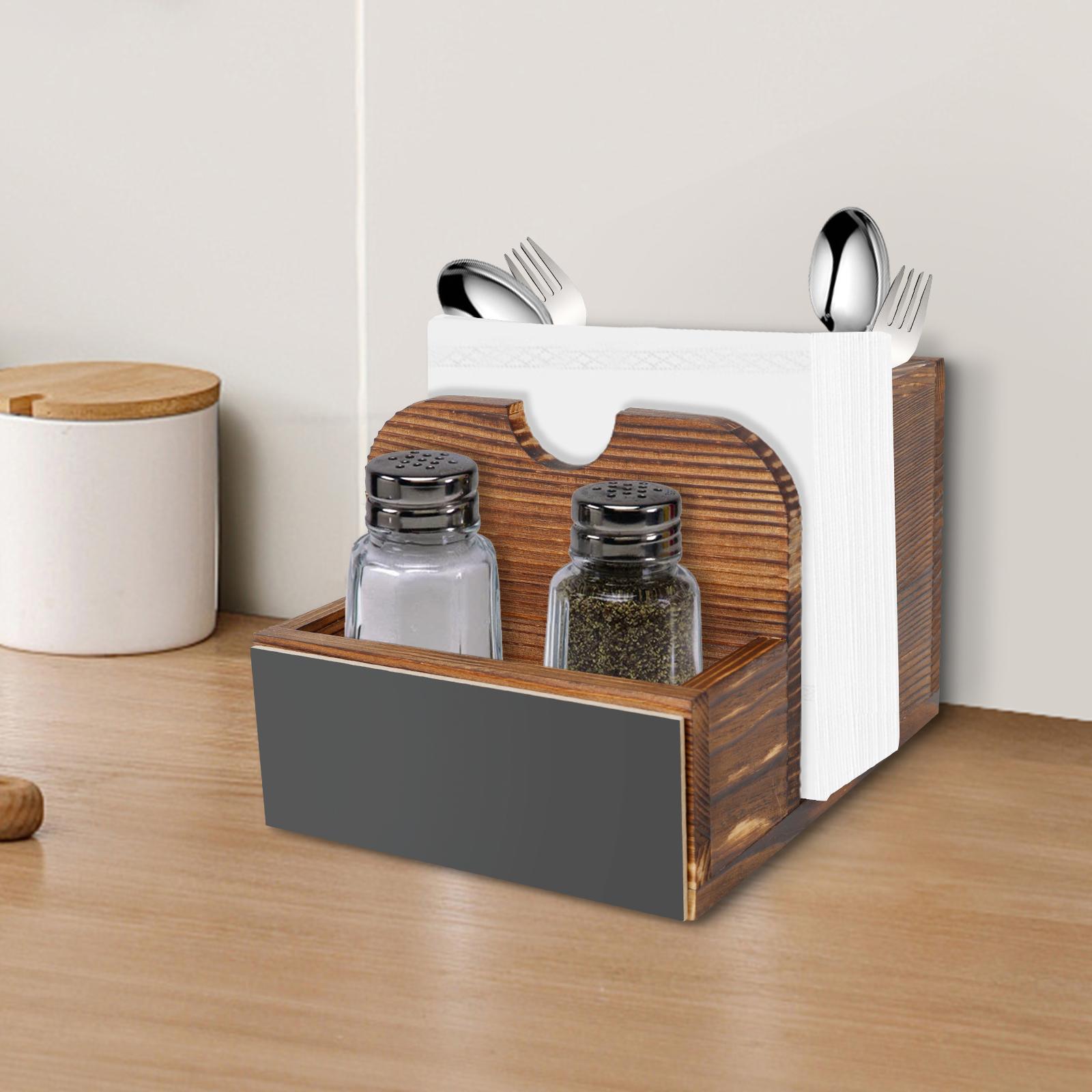 

Napkin Salt and Pepper Holder Vintage Wooden Napkin Holder Stand with Salt and Pepper Shakers Caddy for Farmhouse Kitchen Dining 7.48x5.71x4.72inch&1-tier светло-коричневого