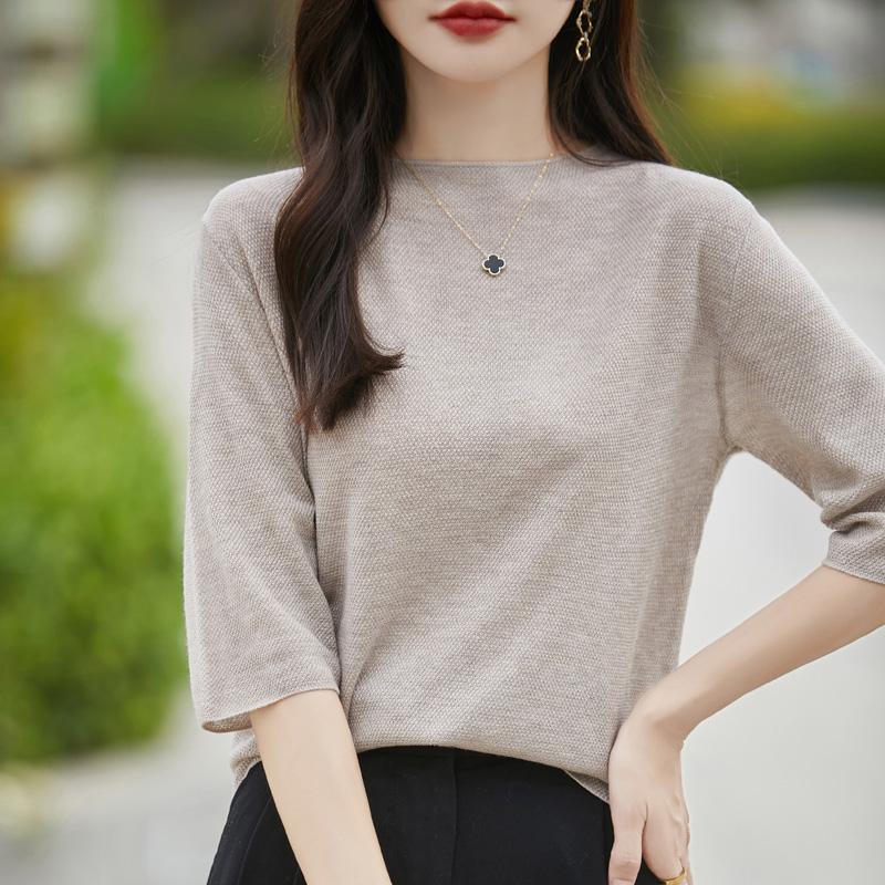Women's Wool Sweater Qinghe Cashmere 50% Silk 50% Wool Autumn and Winter Wool Pullover Soft and Warm