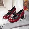 Red high heel light mouth single shoes women's summer bow princess high heels women's thick heel Mary Jane shoes women's spring