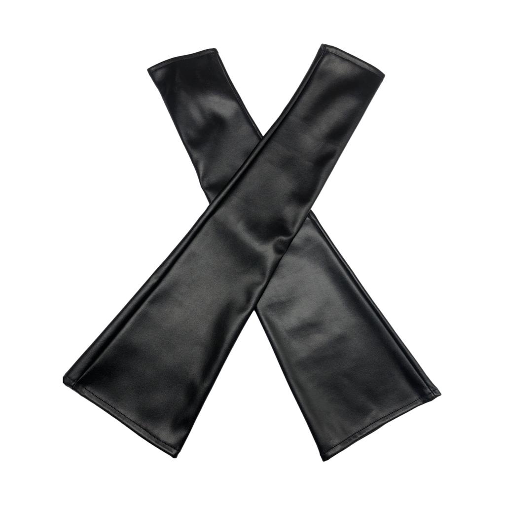 Černé PU umělé kůže Dlouhé návleky na ruce Maškarní kostým Cosplay Loketní rukavice bez prstů