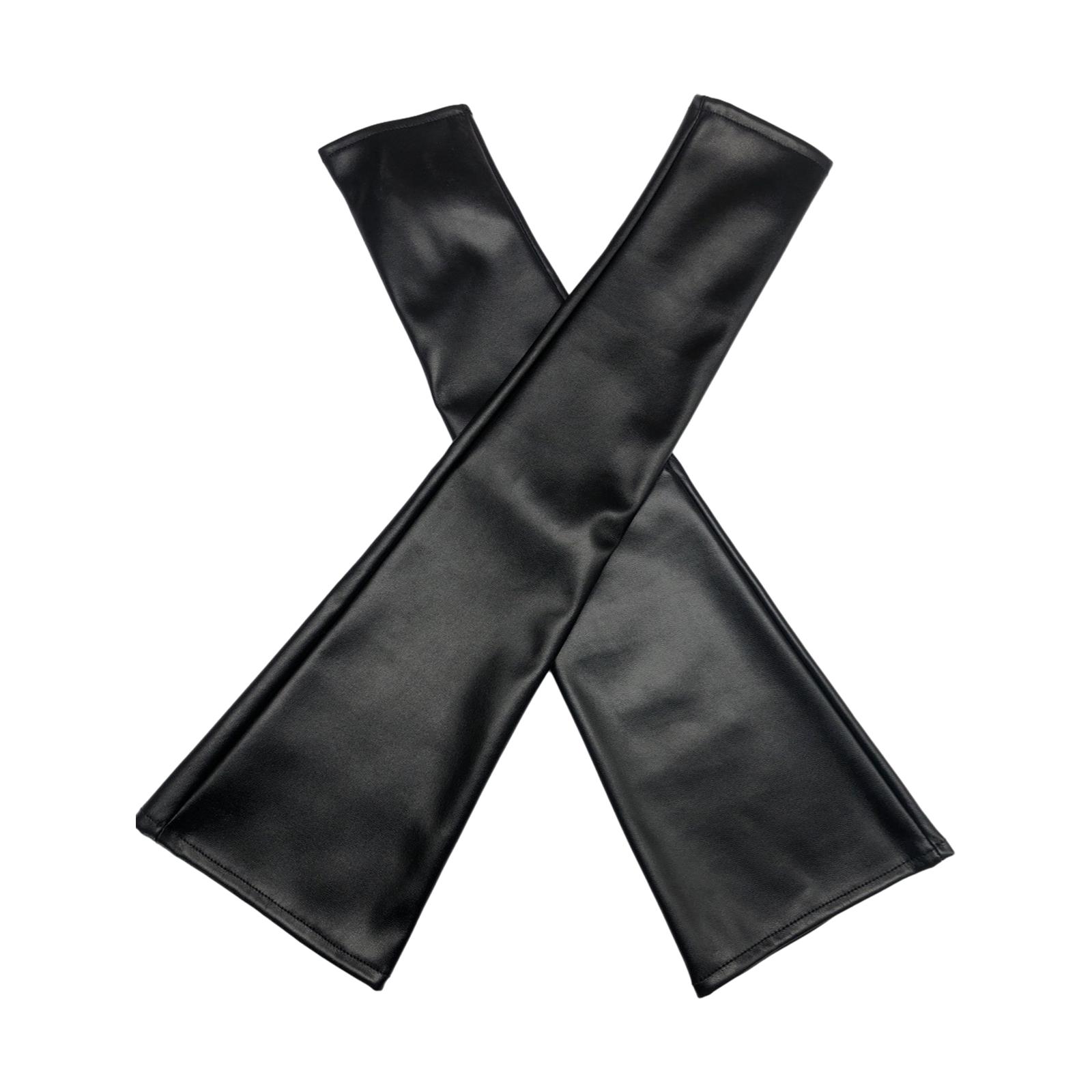 

Черные искусственные кожаные длинные нарукавники, перчатки без пальцев для костюмированной вечеринки, косплея, митенки до локтя чёрный