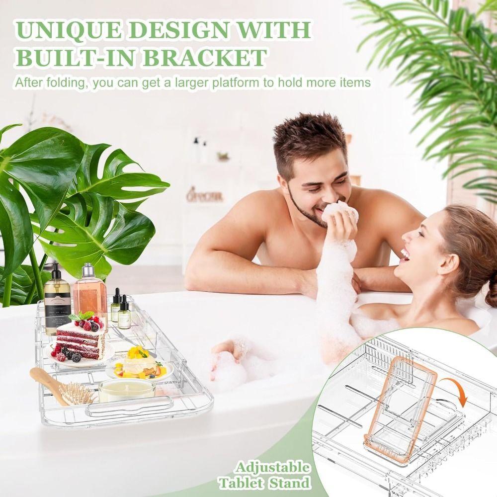 Adjustable Length Expandable Bathtub Tray Anti-Slip Transparent Bathtub Table  Gift Giving