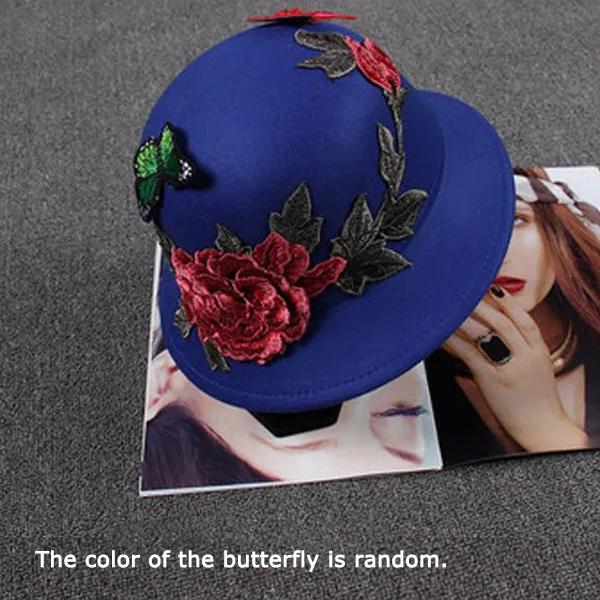 

WTEMPO Butterfly Flower Embroidered Top Hats Women s Solid Color Warm Winter Soft Hats Mom s Cold-proof Windproof Outdoor Bucket Hats 1pc синий