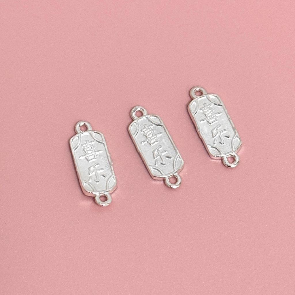 S999 Sterling Silver Chinese Peace & Joy Bracelet with Double Hole Pendant for DIY Crystal Necklace & Beading Rope Weaving.