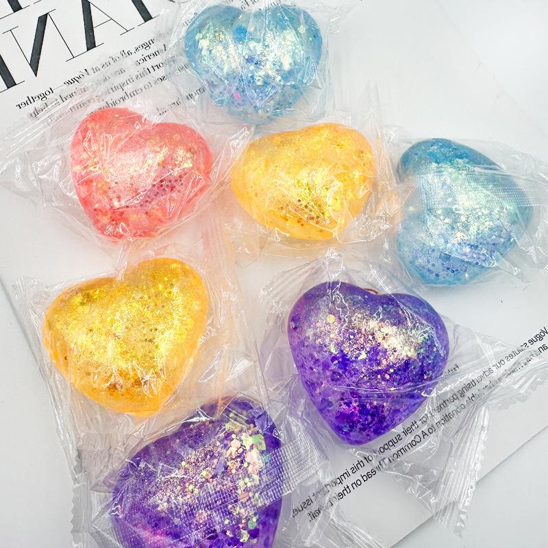 Color Changing Heart Squeeze Toy Sequins Love Shaped Squishy Fidget Toy Stress Relief Gadget for Kids Party Favors