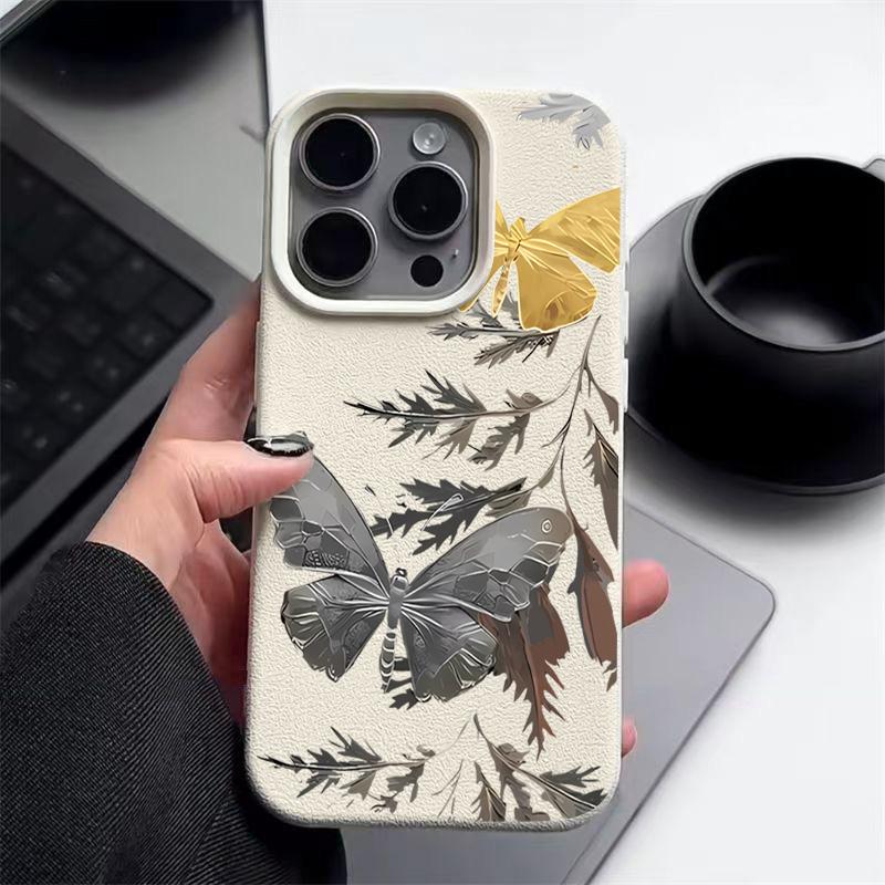 

Чехол с принтом бабочки для iPhone 16 Pro Max 15 14 13 12 11 Противоударный Тонкий Мягкий Силиконовый Чехол-накладка iPhone 11 бежевый/белый