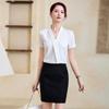Women's Blue V-Neck Short-Sleeve Blouse - 2025 Summer Professional Wear