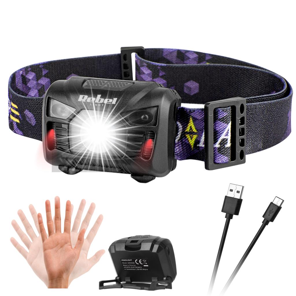 Dobíjecí LED čelovka Rebel 3W se senzorem pohybu a USB nabíjením